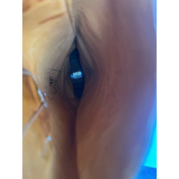 Frye Brown Leather Harness Strap Pointed Toe Knee High Pull On Heeled Boots 7.5 - Picture 13 of 14